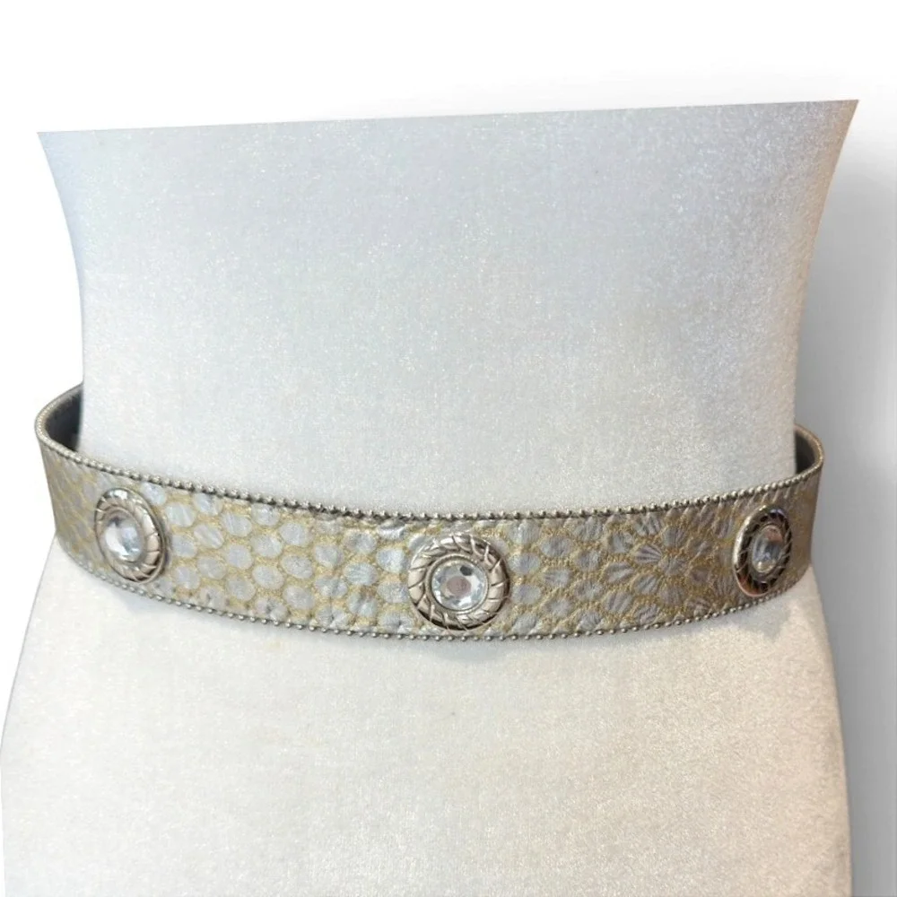 Elite Belt Womens S Gold Silver Snakeskin Crystal Concho Western Cowgirl USA